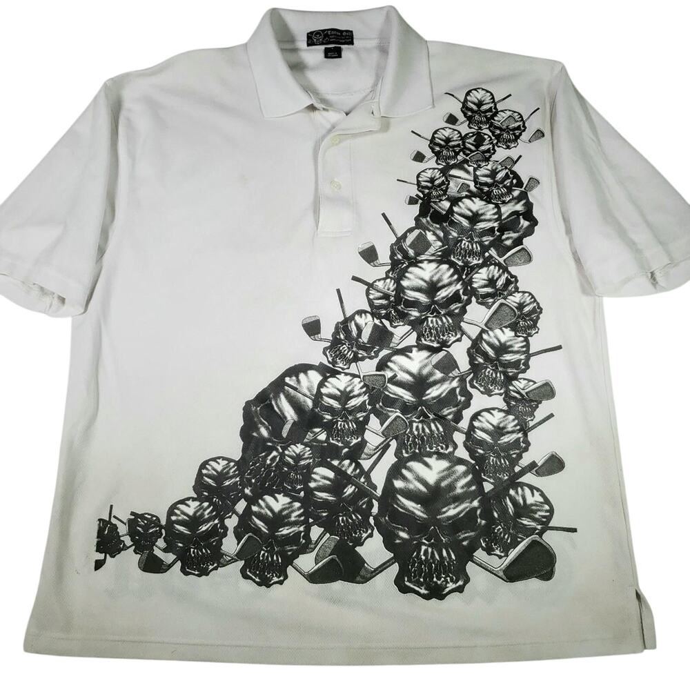 Tattoo Golf Polo Men Large Skull All Over Graphic Print Stretch Polo Shirt Skull